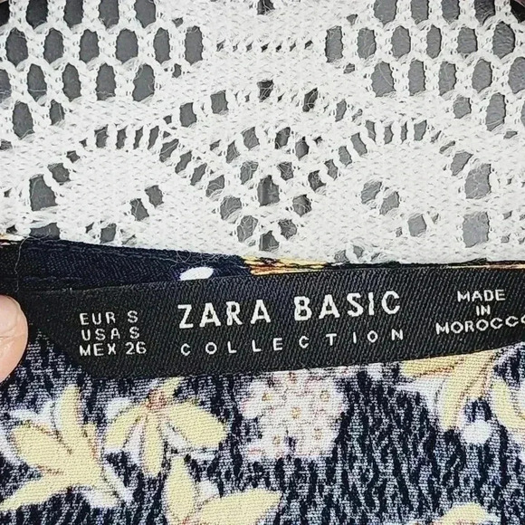 Zara Pattern lace up bell wide sleeve women's chiffon blouse S - Picture 6 of 7